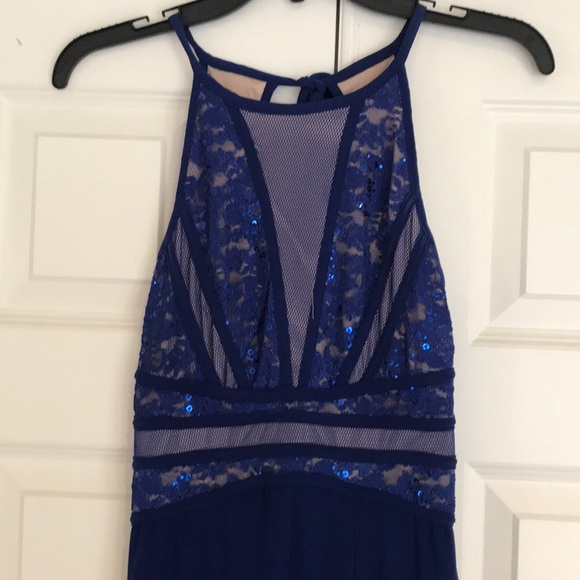 Navy Blue formal / black tie / prom dress / gown with lace and sequins size 3/4 - Picture 2 of 6